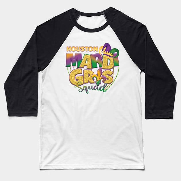 Houston Mardi Gras Baseball T-Shirt by SunburstGeo